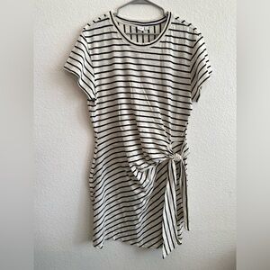 GAP Cream and Black Striped Short Sleeve Dress with Side Tie